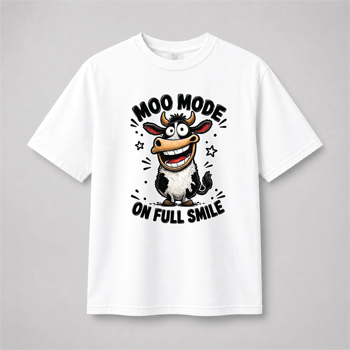 Moo Mode On Funny Smiling Cow Graphic Tee